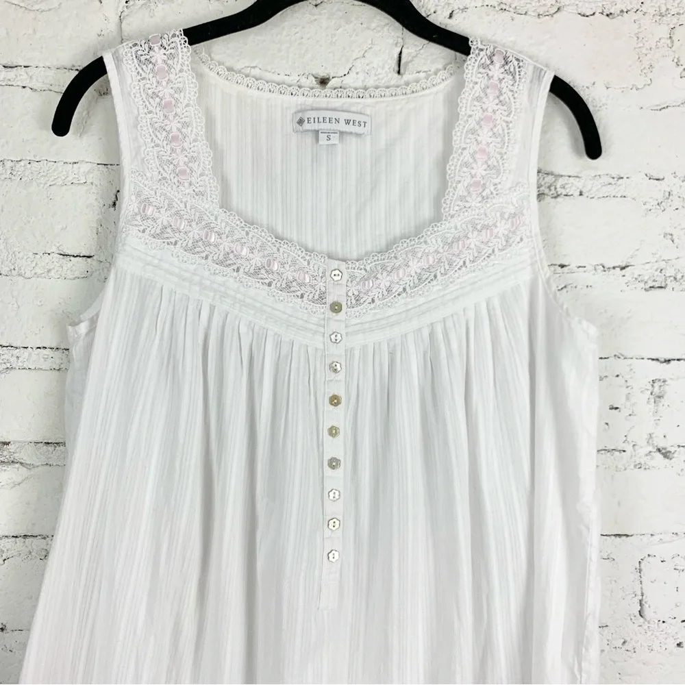 Eileen West White Cotton Lawn Ballet Gown Maxi Nightgown Dress S - Picture 5 of 12